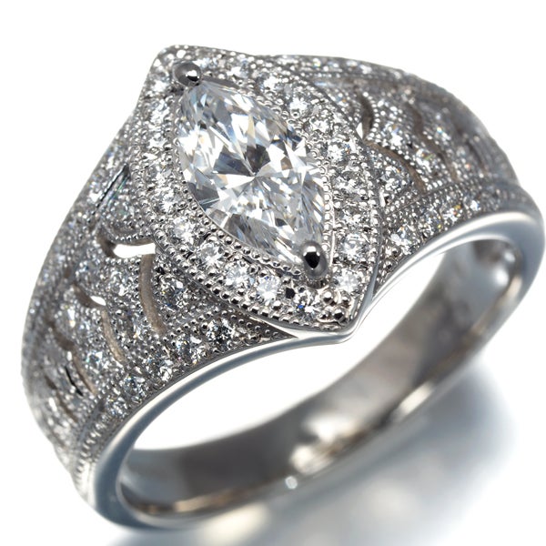 ダイヤ 0.717ct/0.40ct マーキスカット ミルグレイン  リング Pt900 