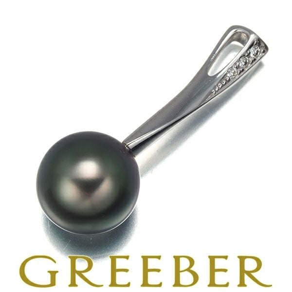 タサキ ペンダントトップ ブラックパール 黒蝶真珠 10.5mm ダイヤ 0.02ct   K18WG 