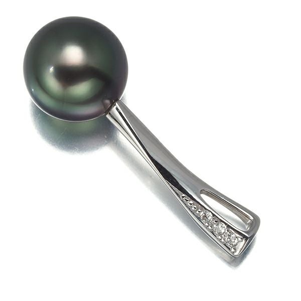 タサキ ペンダントトップ ブラックパール 黒蝶真珠 10.5mm ダイヤ 0.02ct   K18WG 