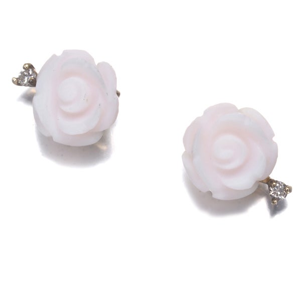 アガット ピアス シェル ダイヤ  薔薇 フラワー K10YG 
