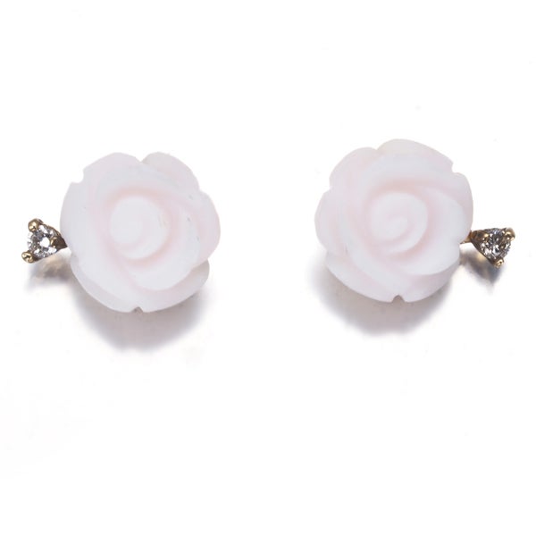 アガット ピアス シェル ダイヤ  薔薇 フラワー K10YG 