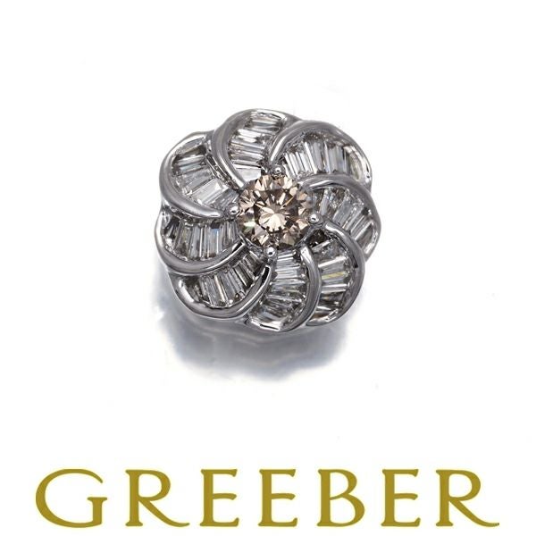 クリア＆ブラウンダイヤ フラワー 2種カット  ペンダントトップ K18WG 