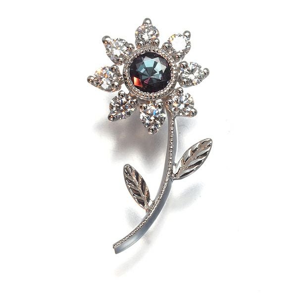 ミキモト ブローチ アレキサンドライト 0.26ct  ダイヤ 0.27ct  フラワー ピン K18WG/合金 