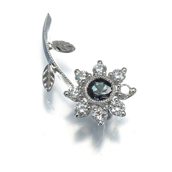 ミキモト ブローチ アレキサンドライト 0.26ct  ダイヤ 0.27ct  フラワー ピン K18WG/合金 