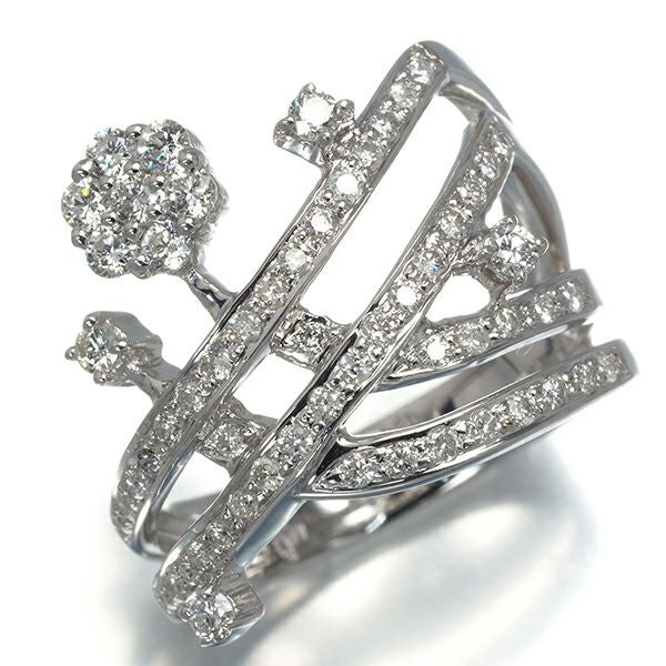 ダイヤ 0.75ct フラワー  リング K18WG 