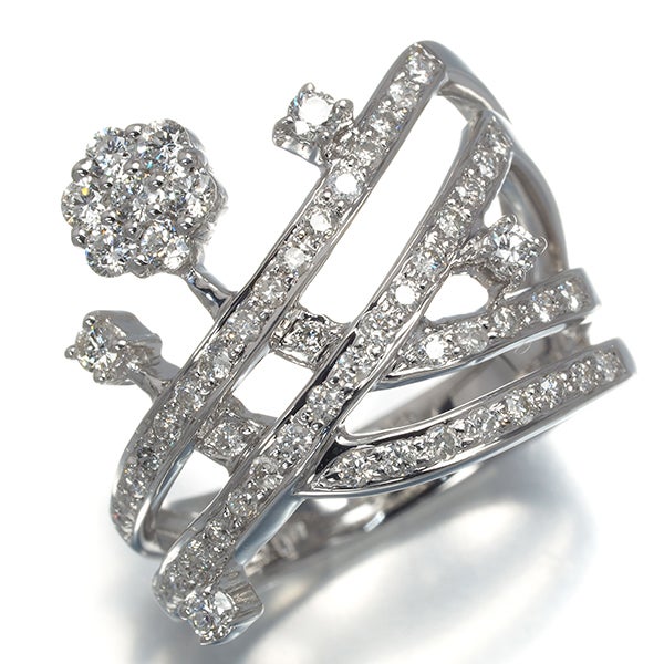 ダイヤ 0.75ct フラワー  リング K18WG 