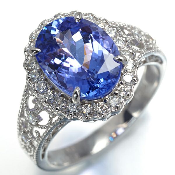 タンザナイト 3.66ct  ダイヤ 0.34ct ミルグレイン  リング Pt900 
