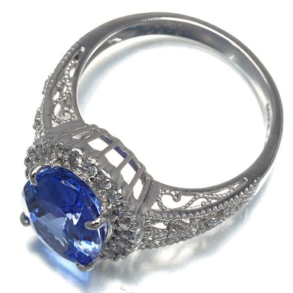タンザナイト 3.66ct  ダイヤ 0.34ct ミルグレイン  リング Pt900 