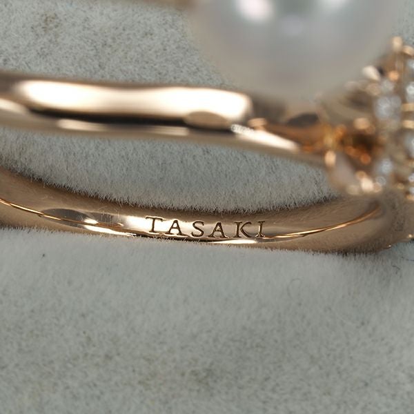 タサキ リング パール アコヤ真珠 8.0mm  ダイヤ  クーゲル ダブルフィンガー 11/12号 K18