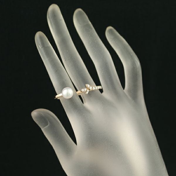 タサキ リング パール アコヤ真珠 8.0mm  ダイヤ  クーゲル ダブルフィンガー 11/12号 K18