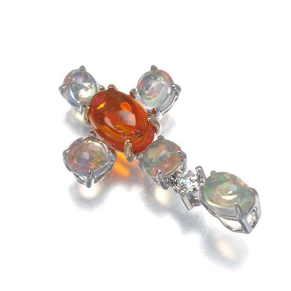 オパール 1.448ct  ダイヤ 0.041ct クロス 揺れる ペンダントトップ K18WG 