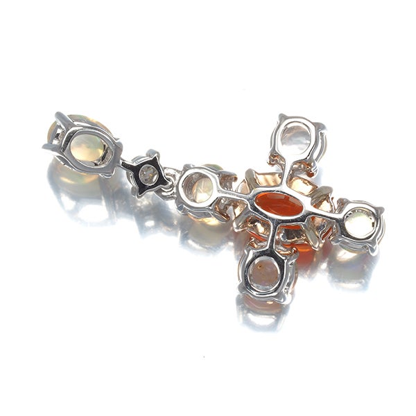 オパール 1.448ct  ダイヤ 0.041ct クロス 揺れる ペンダントトップ K18WG 