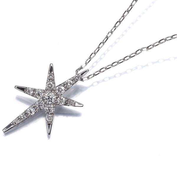 ダイヤ 0.24ct スター  ネックレス K18WG 