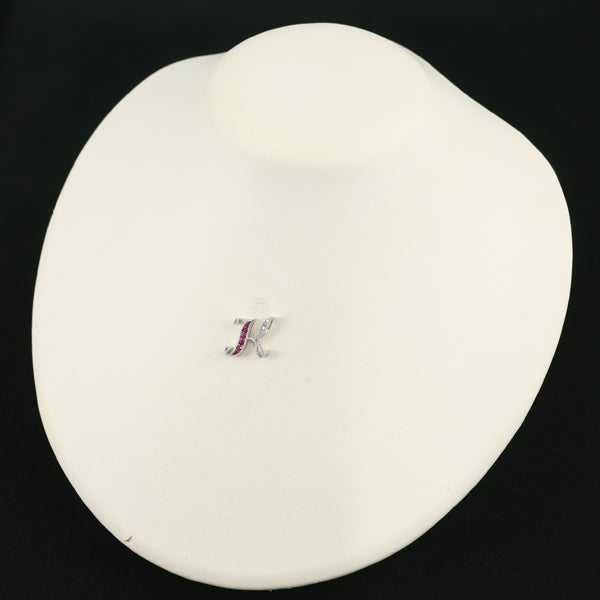 QVC ペンダントトップ ルビー 0.12ct ダイヤ 0.04ct ミルグレイン イニシャル K K18WG 保
