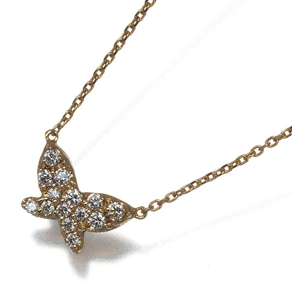 アヴァロン ネックレス ダイヤ 0.15ct バタフライ アニマル  K18YG 