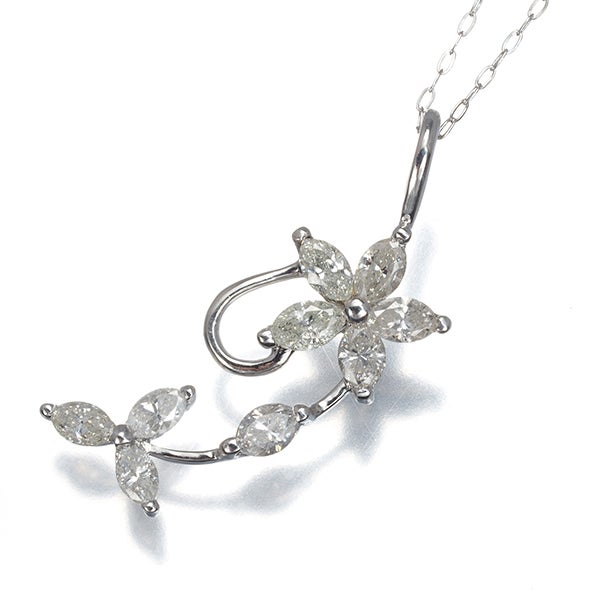 ダイヤ 0.95ct フラワー  ネックレス K18WG 