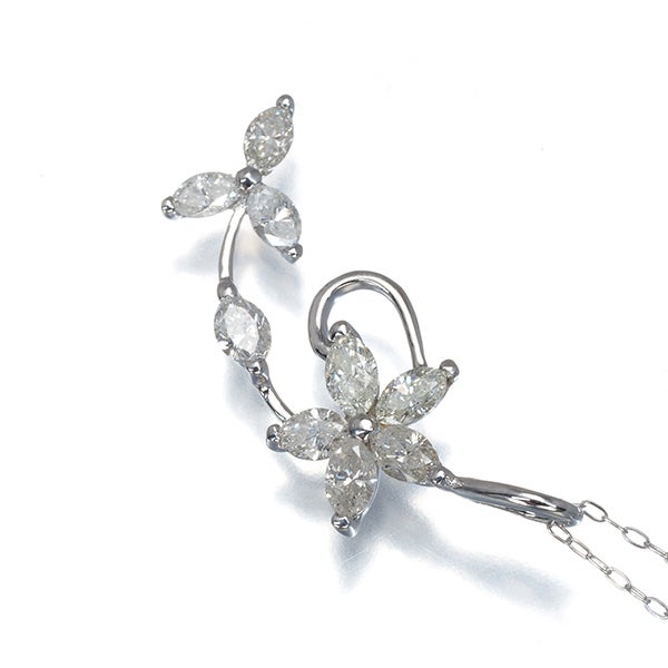 ダイヤ 0.95ct フラワー  ネックレス K18WG 