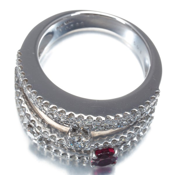 ルビー 0.526ct  ダイヤ 1.05ct 5ロウ  リング K18WG ソーティング