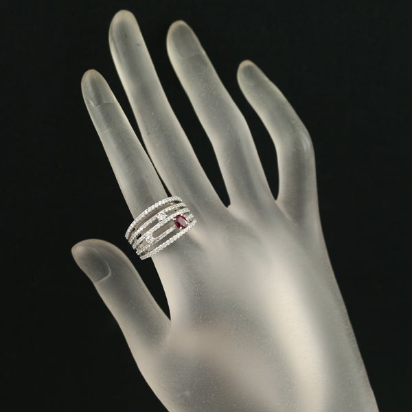 ルビー 0.526ct  ダイヤ 1.05ct 5ロウ  リング K18WG ソーティング