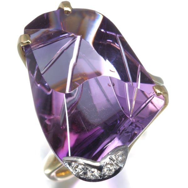 アメジスト 20.24ct  ダイヤ 0.04ct   リング K18YG/Pt900 