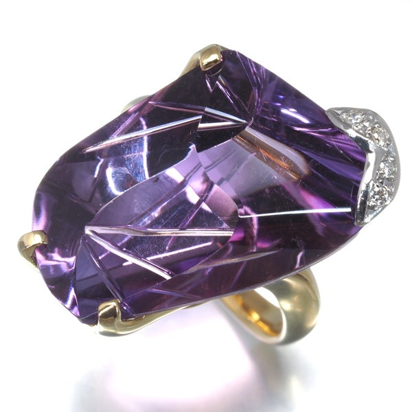 アメジスト 20.24ct  ダイヤ 0.04ct   リング K18YG/Pt900 