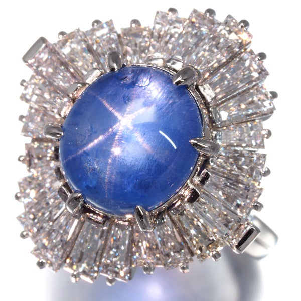 ミキモト リング スリランカ産 スターサファイア 6.07ct  ダイヤ 12号 Pt900 保証書