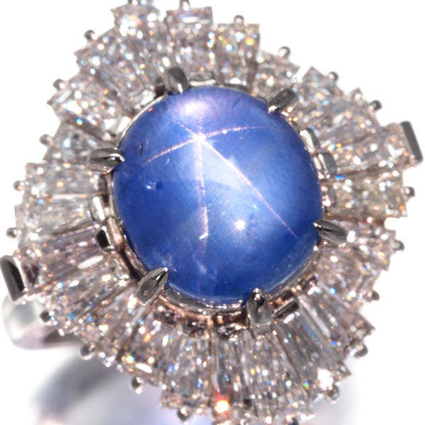 ミキモト リング スリランカ産 スターサファイア 6.07ct  ダイヤ 12号 Pt900 保証書