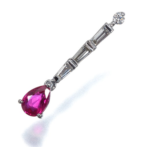 ルビー 0.51ct ダイヤ 0.23ct ペアシェイプ 揺れる ペンダントトップ K18WG 
