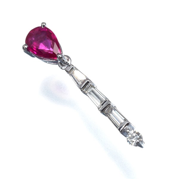 ルビー 0.51ct ダイヤ 0.23ct ペアシェイプ 揺れる ペンダントトップ K18WG 