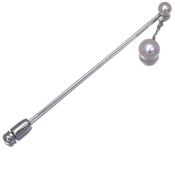 ミキモト ブローチ パール アコヤ真珠 4.6mm/7.1mm ダイヤ  揺れる ラペルピン K14WG/合金 