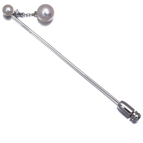 ミキモト ブローチ パール アコヤ真珠 4.6mm/7.1mm ダイヤ  揺れる ラペルピン K14WG/合金 