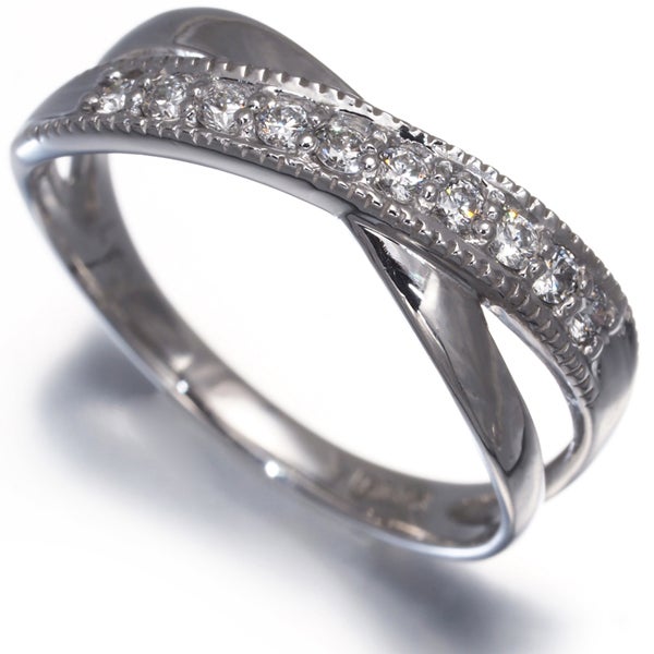 ダイヤ 0.17ct ミルグレイン クロスライン リング K18WG 