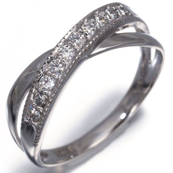 ダイヤ 0.17ct ミルグレイン クロスライン リング K18WG 