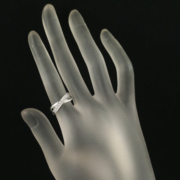 ダイヤ 0.17ct ミルグレイン クロスライン リング K18WG 