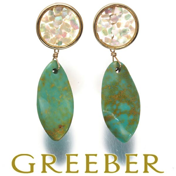 アガット ピアス ターコイズ シェル チャーム 2WAY K10YG/樹脂