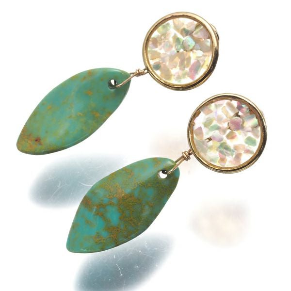 アガット ピアス ターコイズ シェル チャーム 2WAY K10YG/樹脂