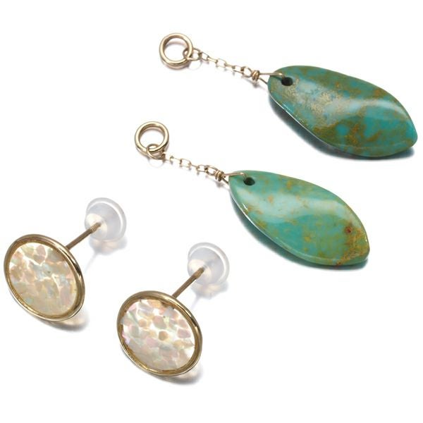 アガット ピアス ターコイズ シェル チャーム 2WAY K10YG/樹脂