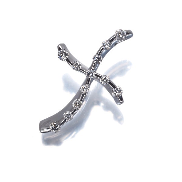 ダイヤ 0.18ct ウェーブ クロス   ペンダントトップ K18WG 