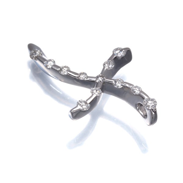 ダイヤ 0.18ct ウェーブ クロス   ペンダントトップ K18WG 