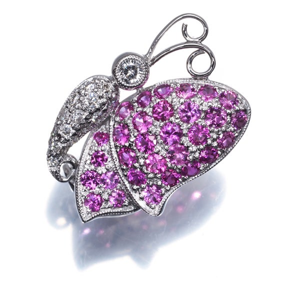 ルビー 0.991ct  ダイヤ 0.13ct パヴェ 蝶 アニマル  ブローチ K18WG 