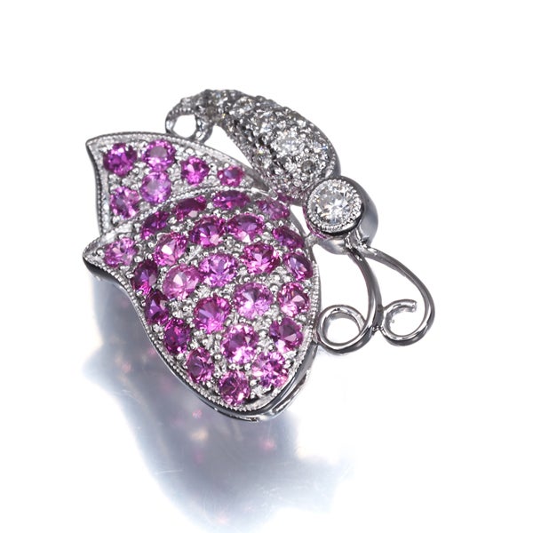 ルビー 0.991ct  ダイヤ 0.13ct パヴェ 蝶 アニマル  ブローチ K18WG 