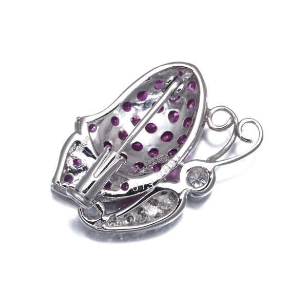 ルビー 0.991ct  ダイヤ 0.13ct パヴェ 蝶 アニマル  ブローチ K18WG 