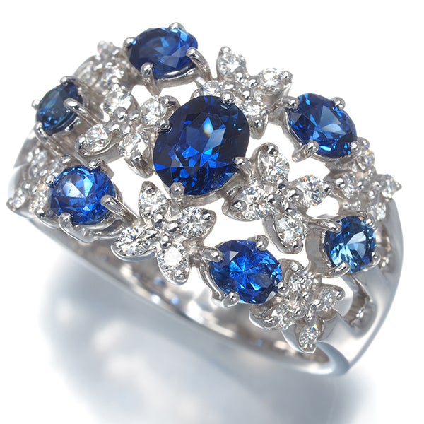 タサキ リング サファイア 1.87ct  ダイヤ 0.40ct  フラワー 16.5号 K18WG 