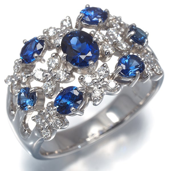 タサキ リング サファイア 1.87ct  ダイヤ 0.40ct  フラワー 16.5号 K18WG 