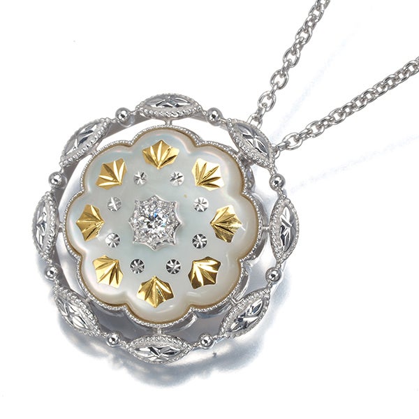 ミキモト ネックレス シェル ダイヤ 0.02ct ピクウェ ロング K18WG/YG 