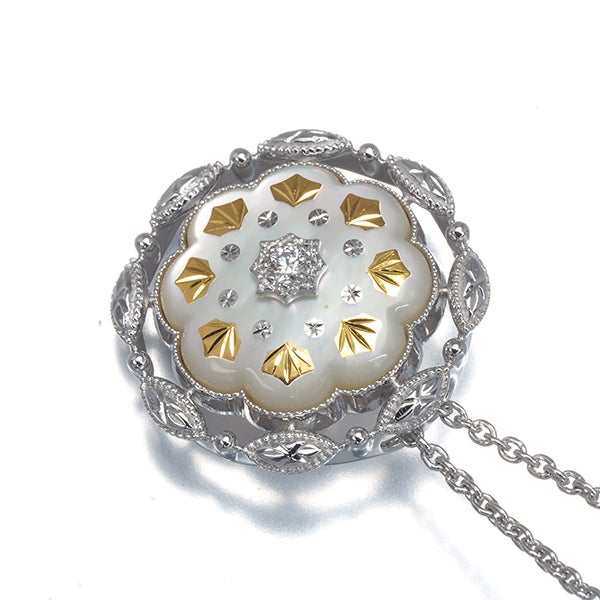 ミキモト ネックレス シェル ダイヤ 0.02ct ピクウェ ロング K18WG/YG 