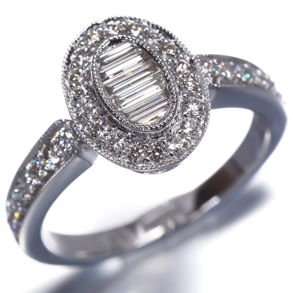 ダイヤ 0.544ct バケット 2種カット ミルグレイン  リング K18WG 
