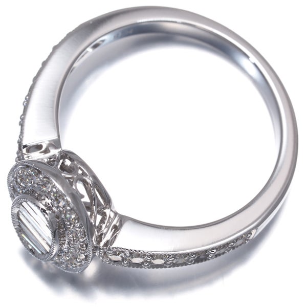 ダイヤ 0.544ct バケット 2種カット ミルグレイン  リング K18WG 
