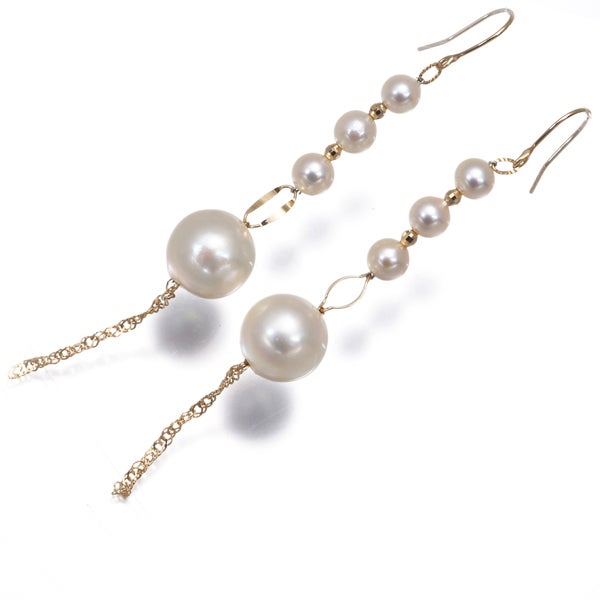 パール 真珠 3.6-8.0mm フリンジ フック ピアス K18YG 