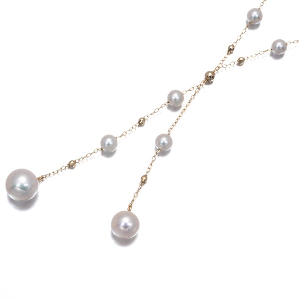 パール アコヤ真珠 3.5-7.2mm ステーション Yドロップ ネックレス K18YG 